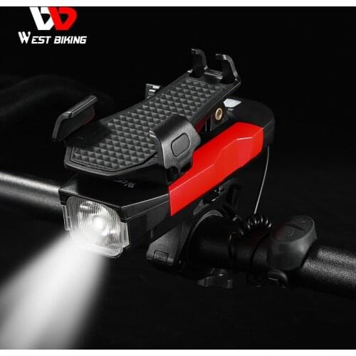 WEST BIKING 4 In 1 Bike Light USB Rechargeable Waterproof LED Lamp Phone Holder Bicycle Front Light Horn Cycling Accessories