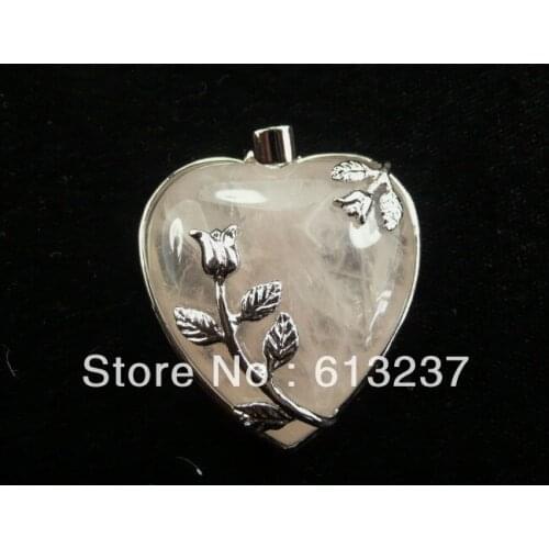 HOT!hot free Shipping new Fashion diy 5pcs Rose chalcedony jades stone charms findings heart pendant 35x32mm accessories MY4692
