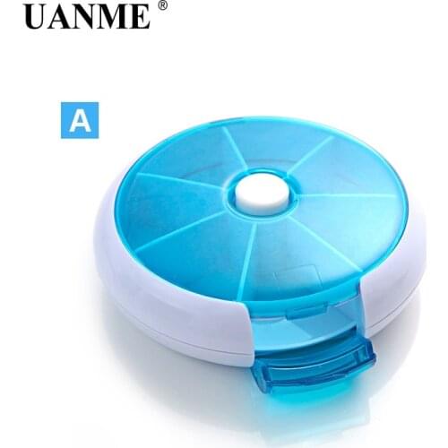 UANME Mini Care Multi Slot Pill Medicine Vitamin Storage Box Organizer Cover Portable Pill Case Weekly Rotating Drug Small box