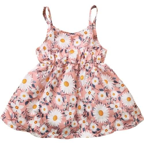 FOCUSNORM 0-24M Lovely Infant Baby Girls Dress Flowers Print Sleeveless V Neck Knee Length A-Line Sundress