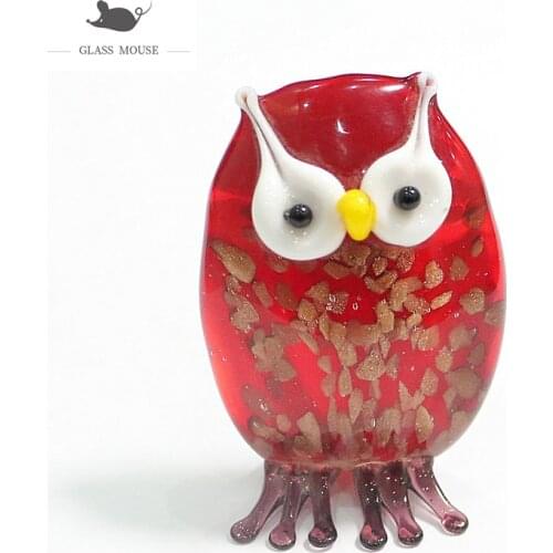 Miniature Handmade Gold Foil Craft Glass Owl Figurine Creative Cute Vivid Cartoon Animal Ornaments Holiday Christmas Decor Gifts