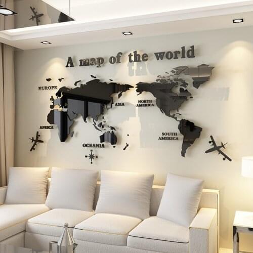 World Map Decals Stickers Crystal Acrylic Simple Geography Mural For Studyroom Background Decor Self-Adhesive Grass Wall Sticker