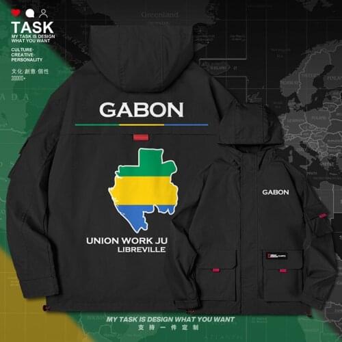 Gabonese Republic Gabon Gabonaise GAB GA men jacket hooded map nation flag long sleeve coat streetwear jackets autumn clothes