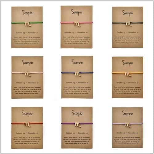 Message Card Fashion Jewelry 12 Constellation Zodiac Scorpio Rope Chain Bracelet Bangles For Women Birthday Gift