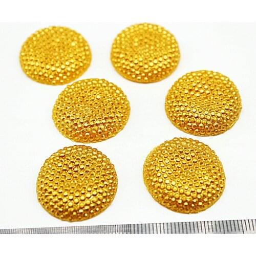 100pcs big 24mm gold painted Druzy, resin Metallic dotted Imitation Cabochon, Rhinestone half round Flat Back chuck cabs