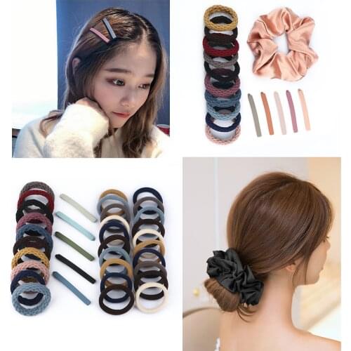 16/35 Pcs/Set Hair Clip Accessories Sets Basic Simple Hairpins Smooth Soft Oversized Elastic Hair Band Scrunchies Headdress Gift