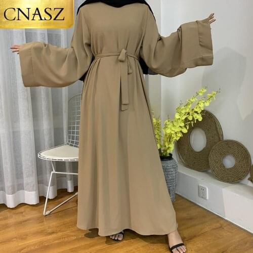 New Hot Sell Popular Simple Nida Abaya Long Dress Pure Color A-line Loose Sleeves Maxi Dresses UAE Dubai UK Modest Clothes