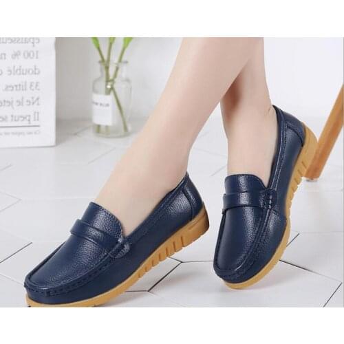 New classic Women Flats winter Autumn Woman Loafers Genuine Leather Female Shoes Slip On Ballet Bowtie Womens Shoe Size