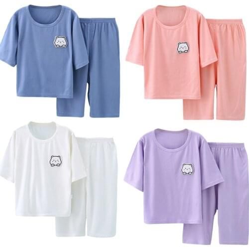 1-4 Years Solid Color Children Clothes Sets Summer Cotton Baby Boys Girls Pajamas 2PCS Baby Pyjamas Unisex Kids Clothing Sets