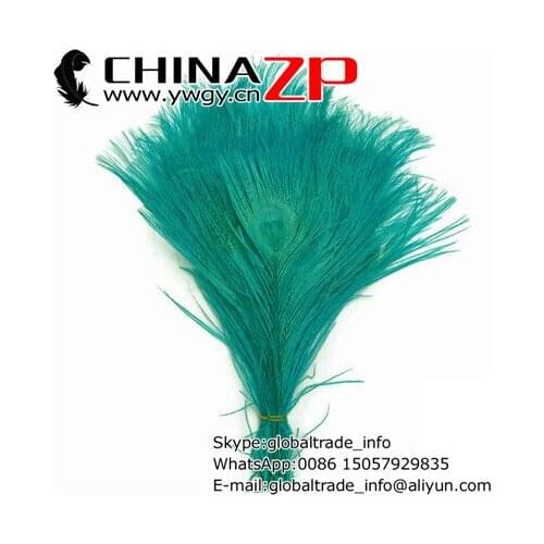 Wholesale in CHINAZP Factory 500pcs/lot 25-30cm Length Best Quality Full Eye Dyed Green Peacock Feathers Centerpieces