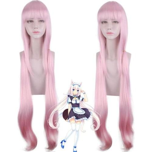 Anime 100cm Pink Long Wig Cosplay Nekopara Chocolat Vanilla Costume Heat Resistant Synthetic Hair Women Cosplay Wigs
