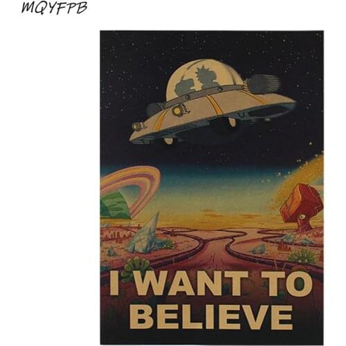 Outer Space - I Want To Believe it Retro Kraft Paper Poster Home Decoration Painting Wall sticker 50.5x35cm