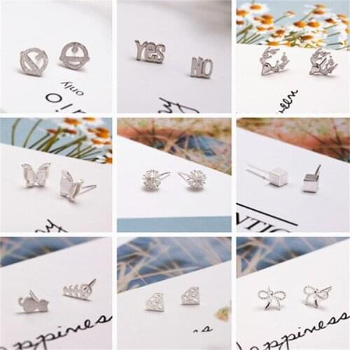 925 Sterling Silver Jewelry Simple Various Earrings Sweet Cute Animal Tree Leaf Cheaper Beautiful Exquisite Women Stud Earrings
