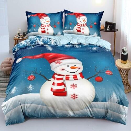 Christmas Duvet Cover and Pillowcase(s) Quilt Covers Set Blue 3D Bedding Sets 3-Piece King/Queen Bed Linens easy-care non-shrink