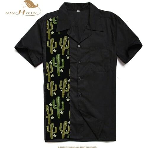 Black Men Shirt ST110cactus Cactus Print Classic Retro Vintage Bowling Summer Short Sleeve Men Shirts camiseta hombre