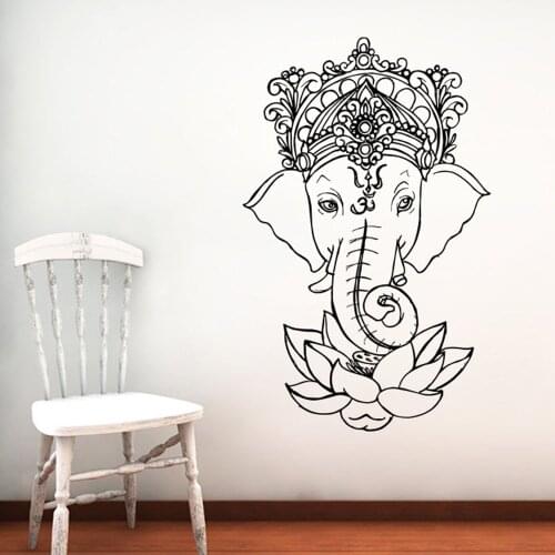 Elephant Vinyl Wall Stickers Yoga Ganesh Tribal Wall Mural Buddha Lotus Home Decor India Elephant Wall Decal Yoga Sticker m199