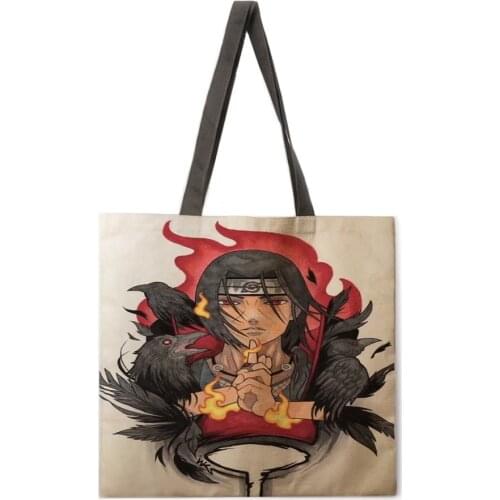 Anime Peripheral Printing Tote Bag Linen Fabric Bag Casual Folding Shopping Bag Outdoor Beach Bag Daily Handbag