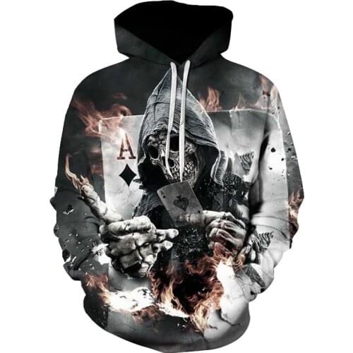 Skull poker hoodie men and women 3D pullover funny rock sportswear hoodie men hoodie fashion casual coat winter