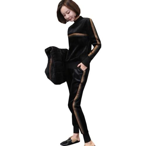 Women Winter Sportswear 3-piece Set Autumn Fleece Velour Sweater Sweatshirt+pants Leisure Sports 2-piece Set Female Thick Suit