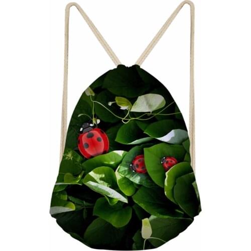 Noisydesigns 3D Tropical ladybug lucky Printed Backpack Women Girls New Drawstring Bag Casual Travel Storage Bags Mochila Sac