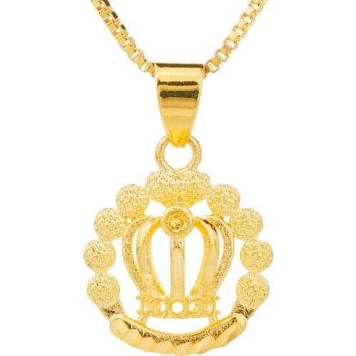 Golden crown Shape Pendant Necklace for Women Fashion Design 24K Dubai Gold Jewelry Wedding Anniversary Commemorate Jewelry