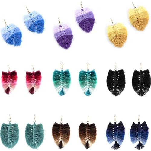 1Pair/ Lot New Design Bohemian Style Leaf Shape Tassel Earrings For Women Fashion Fishbone Boho Female Dangle Drop Earrings