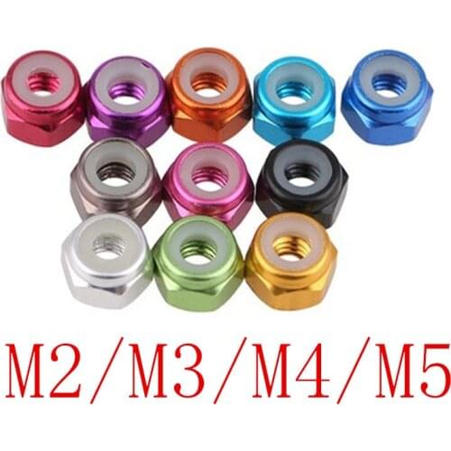 10pcs M2 M3 M4 M5 colourful Rivet Nuts Aluminum Nylon Insert Lock Nut Self-locking Nuts Locknuts Model Hex Nut