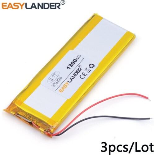 3pcs /Lot 3.7v lithium Li ion polymer rechargeable battery 503496 1300MAH 3.7V 053496 PSP GPS 7 inch navigation MP5 PDA Tools