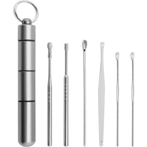 6pcs/set Ear Cleaner Kits Stainless Steel Earpick Wax Remover Curette Ear Pick Ear Cleaner Spoon Spiral Ear Clean Tool