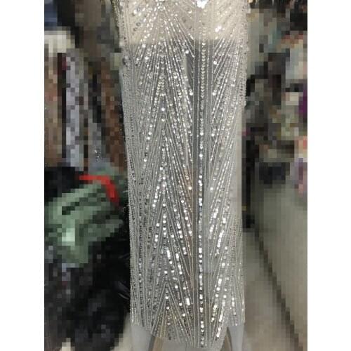 African French Beaded Lace Fabric High Quality ZH-3888815 Lace Fabric Nigerian Tulle Mesh Lace Fabrics for Wedding