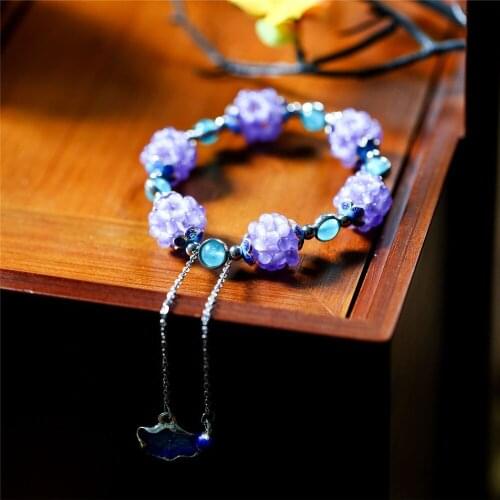 Atural Stone Beads Pink Purple Chalcedony Beaded Bracelet Charm Bracelets for Women Cloisonne Thai silver Jewelry Gift for girl