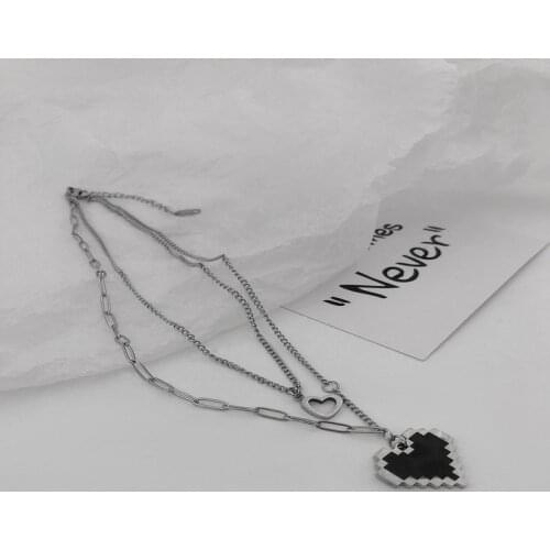 Origin Summer Metallic Double Layer Chain Love Heart Pendant Necklace for Women Stylish Hollow Asymmetry Chain Necklace Jewelry