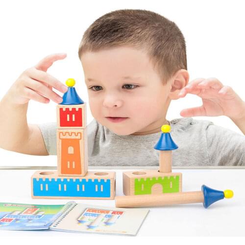 Montessori Wooden Building Blocks Variety Dream Castle Childrens Puzzle Interactive Game Logical Thinking Training Gift