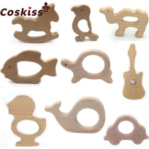 Baby Teethings Toy Wooden Teether Jewelry Toddler Teething Toy Baby gift customizable Handmade Wooden Animal shape Teether-10pcs