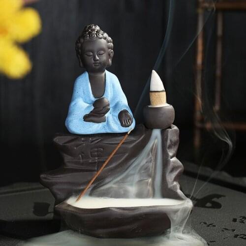 Home Decoration Buddhist Buddha Incense Stick Holder Ceramic Censer The Little Monk Backflow Incense Cones Burner Ceramic Craft
