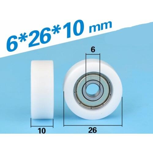[F0626-10]Free shipping 10PCS low noise 626zz ball bearing coated with POM plastic roller pulley 6*26*10mm flat bearing wheel
