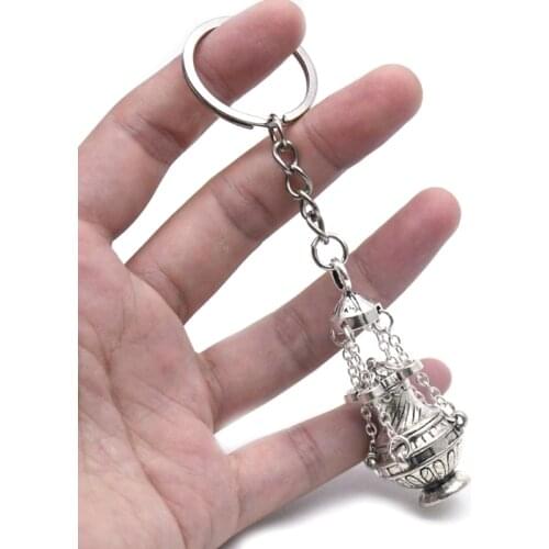 Christian Incense Burner Keychain Religious Key Ring Jewelry Bag Car Pendant Keyfob Souvenirs Gift High Quality and Brand New