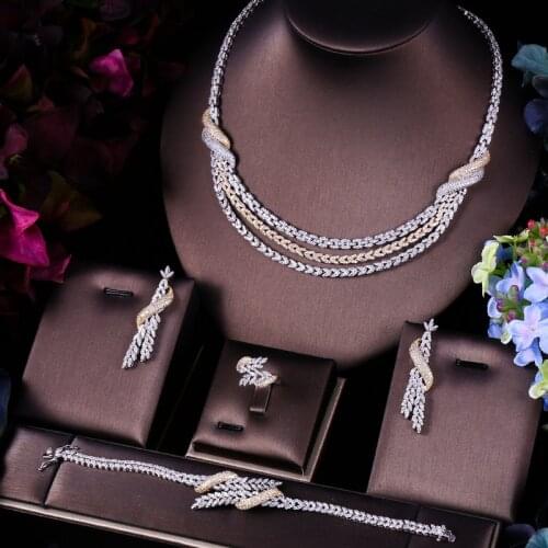 Jankelly Nigeria 4pcs Bridal Zirconia Jewelry Sets For Women Party, Luxury Dubai Nigeria CZ Crystal Wedding Jewelry Sets
