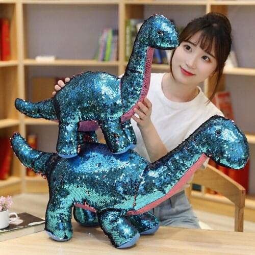 Creative Dinosaur Plush Toy Cute Sequined Longnecked Dragon Soft Plush Stuffed Animal Live Animal Dinosaur Toys Gift for Kids