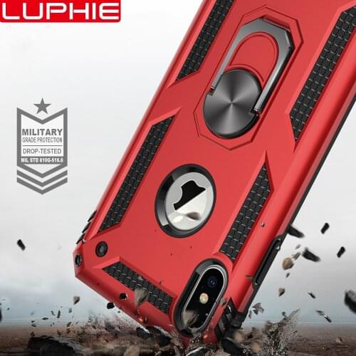 Magnetic Car Mount for iPhone X XR XS Max 6 6S 7 8 Plus Case Shockproof Armor Case Finger Ring Holder Kickstand Back Cover