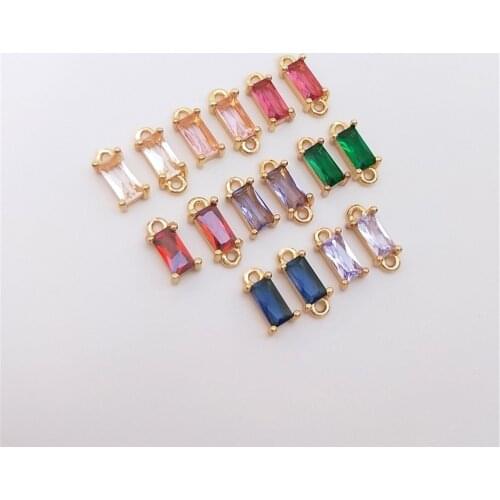 14K Gold Filled Rectangular zircon small pendant zirconium double hanging hand hanging decoration DIY bracelet first accessories
