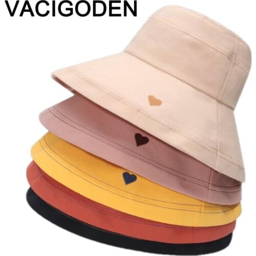 VACIGODEN Women Fashion Bucket Hat Love Embroidered Sunbonnet Fedoras Outdoor Chapeau Fisherman Caps De Pescador Gorros