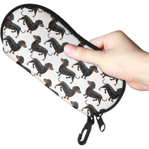 Dachshund Dog Printed Fashion Unisex Glasses Case with Lanyard Zipper Eyeglasses Cases for Men Women Portable Eyewear Pouch