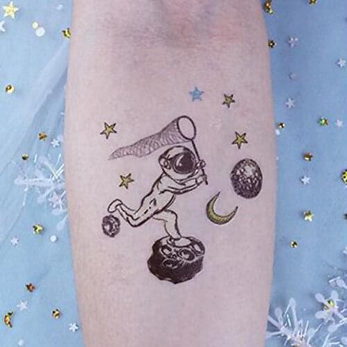 Cartoon Waterproof Planet Spaceship Temporary Tattoo Luminous Interesting Sticker Body Art for Kids