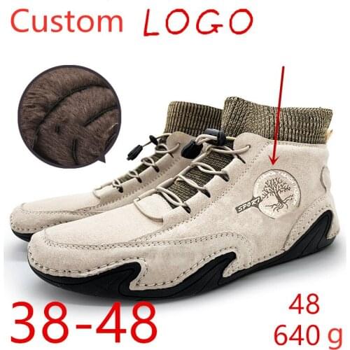 Men Big Size 48 Super Light Autumn Winter Warm Plush Cow Suede Hiking Boots Mountain Outdoor Sneakers Sport Trainers for Male