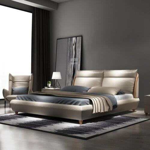 RAMA DYMASTY genuine leather soft bed modern design bed/ fashion king/queen size bedroom furniture