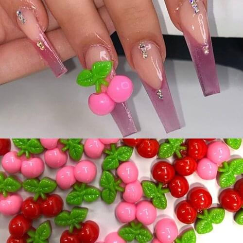 20pcs Sweet Cherry Nail Charm Decals Red/Pink Trendy Cute Nail Jewelry Luxury 3D Nail Rhinestones Nail Art Tips Decoration
