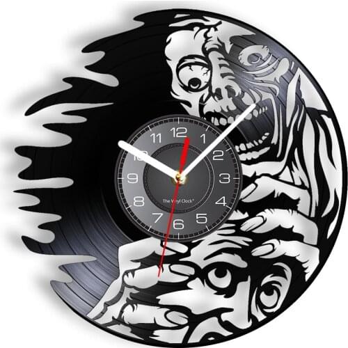 Zombies Gonna Eat Your Brain Wall Clock Made Of Vinyl Record Horrible Halloween Decor Ghost Demon Themed Retro Wall Watch Art