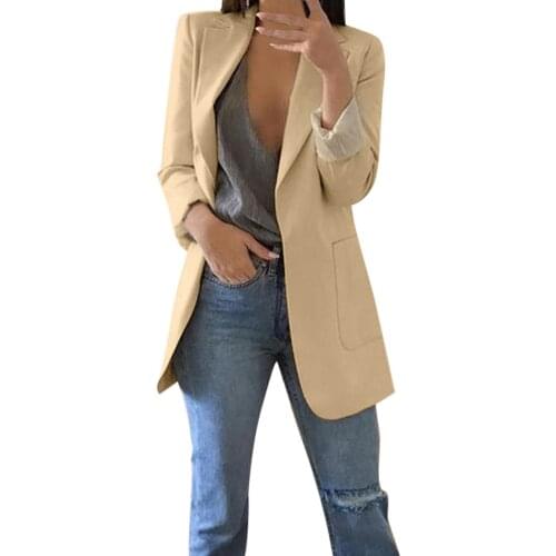 NONE Women Clothing 2020 Autumn Coat Regular Casual Polyester Women Coat Elegant Full Solid Turn-down Collar Pockets blazers