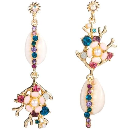 2020 Newest Statement ZA Long Earrings Jewelry Women Fashion Shell Rhinestone Enamel Earrings Female Bohemian Ethnic Earrings